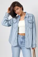 Джинсова сорочка oversize з подовженою спинкою - блакитний цвет, ONE SIZE