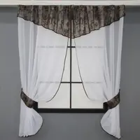 Кухонный комплект, (280х170см.) шторки с ламбрекеном и подхватами. Цвет белый с коричневым. Код 084к 52-0849