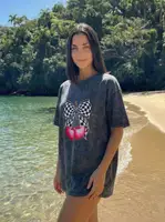 Футболка жіноча тай-дай з принтом Cherry 20360 темно-сіра