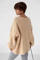 Однотонний джемпер великої в'язки - бежевий колір, ONE SIZE