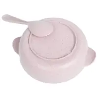 Тарілка з ложкою для дітей Lesko A238 Pink з пшеничної соломи