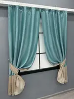Комплект (2шт. 1,3х1,7м.) коротких штор, софт. Колір блакитний з пісочним. Код 033дк 12-0113