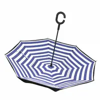 Зонт навпаки Lesko Up-Brella Синьо-білі смуги смарт-парасольку зворотного складання механічний вітрозахисний