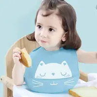 Детский слюнявчик CUMENSS Cat Light Blue нагрудник силиконовый с карманом