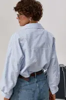 Сорочка оверсайз у клітинку з довжиною спинкою - синій колір, ONE SIZE