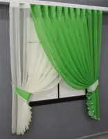 Кухонний комплект (330х170см.), шторки з підв'язками "Дует". Колір молочний з темно-салатовим. Код 060к 52-0860