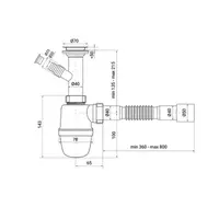 Сифон для умивальника ZERIX SU-02-B 1 1/2"x40 з відведенням для стиральної машини (ZX4949)