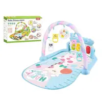 Игровой коврик для детей с музыкальным пианино, игрушками, шкалой роста, голубого цвета, принт корова
