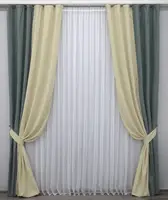 Комбіновані (2 шт.1,5х2,85м.) штори з мікровелюра. Колір сіро-блакитний із кремовим. Код 014дк (965-844ш) 10-726