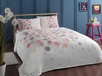 Постельное белье с покрывалом TAC Ezra Pink Евро + простынь на резинке