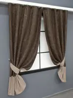 Комплект (2шт. 1х1,7м.) коротких штор, льон-блекаут. Колір коричневий з бежевим. Код 033дк 12-0055