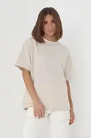 Однотонна жіноча футболка в стилі oversize - бежевий цвет, S