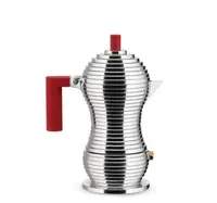 Гейзерная кофеварка 150 мл Alessi Pulcina на 3 чашки с красной ручкой
