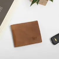 Портмоне коричневий "Ініціали" шкіряний персоналізований, Коричневий, Сліпе