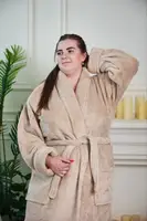 Теплий Довгий Жіночий Махровий Халат Батал - Капучіно 1022 (2XL - 5XL)