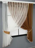 Кухонний комплект (330х170см.), шторки з підв'язками. Колір коричневий з молочним. Код 101к 52-0643