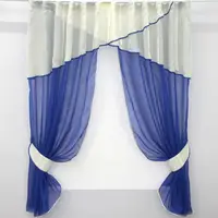 Кухонный комплект, (290х170см.) шторки с ламбрекеном и подхватами. Цвет синий с бежевым. Код 00к 59-613