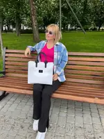 Білий/чорний - ФОРМАТ А4 - три окремих відділи - стильний та елегантний шопер (0547)