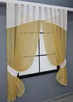 Кухонні штори (280х170см.) з ламбрекеном, на карниз 1-1,5м. Колір золотистий з білим. Код 091к 52-0733