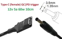Переходник на 12v (max 5a, 60w) 3.5x1.35mm 8-10cm з USB Type-C (Female) Quick Charge Power Delivery QC|PD тригер (A class) 1 день гар.