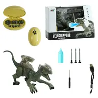 Динозавр на радіокеруванні Le Neng Toys, звук, підсвічування, пускає пару, ходить, гарчить, стріляє, 3 мелодії, пульт керування, USB-кабель. Gray (139604)