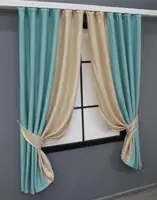 Комплект (2шт. 1,15х1,7м.) коротких штор, льон "Парма". Колір блакитний з кремовим. Код 032дк 12-0065