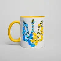 Кружка "Цветочный герб", Жёлтый, Деревянная подарочная коробка с гравировкой, 330 мл