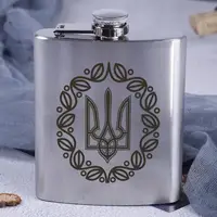 Фляга сталева "Герб з вінком", Дерев'яна подарункова коробка