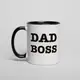 Кружка "Dad Boss", Черный, английский, Деревянная подарочная коробка с гравировкой, 330 мл