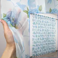 Тюль (3х2,7м.) из шифона с крупным цветочным принтом. Цвет белый с голубым и зелёным. Код 780т 40-506