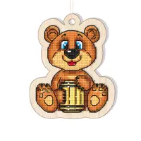 Новогодняя игрушка подвес на елку -  Мишка с бочкой меда FNGi-002 [Вид товара: Заготовка для вышивки на фанере]