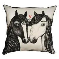 Подушка с мешковины Чорно-білі коні (пара) 45x45 см