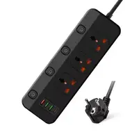 Сетевой фильтр BKL-123 10А, 100-250V+ 1 PD20W + 1 QC3.0+ 2 USB на 3 розетки, черный