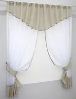 Кухонний комплект, (300х170см.) шторки з ламбрекеном і підхватами. Колір білий з темно-бежевим. Код 085к 52-0009