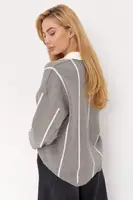 Жіноча кофта поло у вертикальну смужку - меланж колір, ONE SIZE