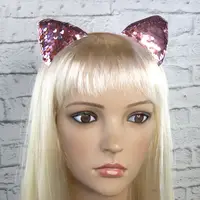 Ушки Кошки с пайетками розовые