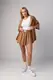 Трикотажный костюм с шортами клеш и рубашкой oversize - коричневый цвет, S