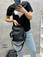 АКЦИЯ! Натуральная кожа. Черная, вместительная сумка с дополнительными отделениями - 20х24 см (1798-3)
