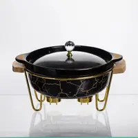 Мармит фарфоровый настольный круглый 1.3 (л) мармитница с подогревом Черный мрамор LC-717