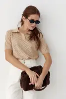 Поло з ажурним візерунком - кавовий цвет, ONE SIZE