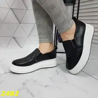 Слипоны на высокой платформе черные экокожа, размер 39 24,5 см