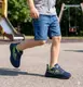 Сине-салатовые детские текстильные кроссовки из двухслойного трикотажа с липучками синий