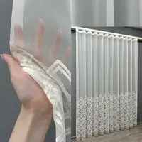 Готовая тюль (2,5х2,7м.) из ткани бамбук с вышивкой. Цвет молочный. Код 1485т 42-0507