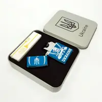 Дугова електроімпульсна запальничка USB Україна (металева коробка) HL-449. Колір: синій