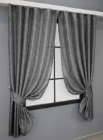 Комплект (2шт. 1,3х1,7м.) коротких штор з льону, колекції "Льон Мішковина". Колір сірий. Код 108ш 35-0117