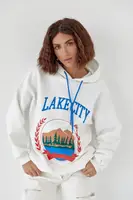 Утеплене худі з принтом та написом Lake city - молочний цвет, S