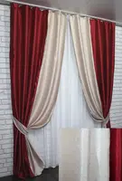 Комбинированные (2шт 1,5х2,8м) шторы из ткани блэкаут. Цвет красный с пудровым. Код 014дк (400-402ш) 10-332