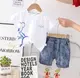 Костюм на лето мальчик белая футболка и шорты в мишках 10497, розмір 80