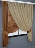 Кухонний комплект (310х170см.), шторки з підв'язками. Колір коричневий з золотистим. Код 101к 52-0650