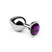 Металева анальна втулка із фіолетовим кристалом Silver Amethyst, L